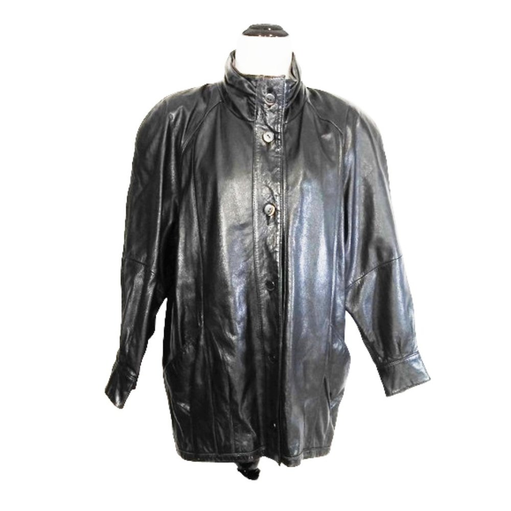 PELLE Women Black Midi Leather Coat Size M
